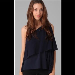 Alice and Olivia draped one shoulder top.